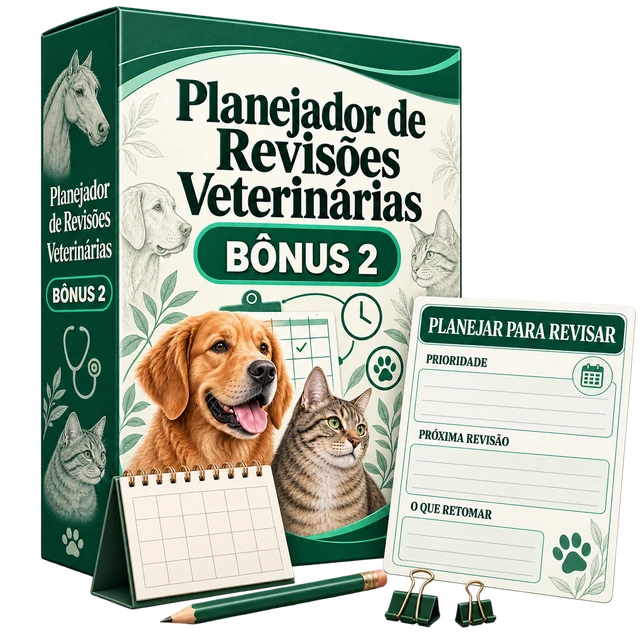 Planejador de Revisões Veterinárias com cartão demonstrativo de planejamento.